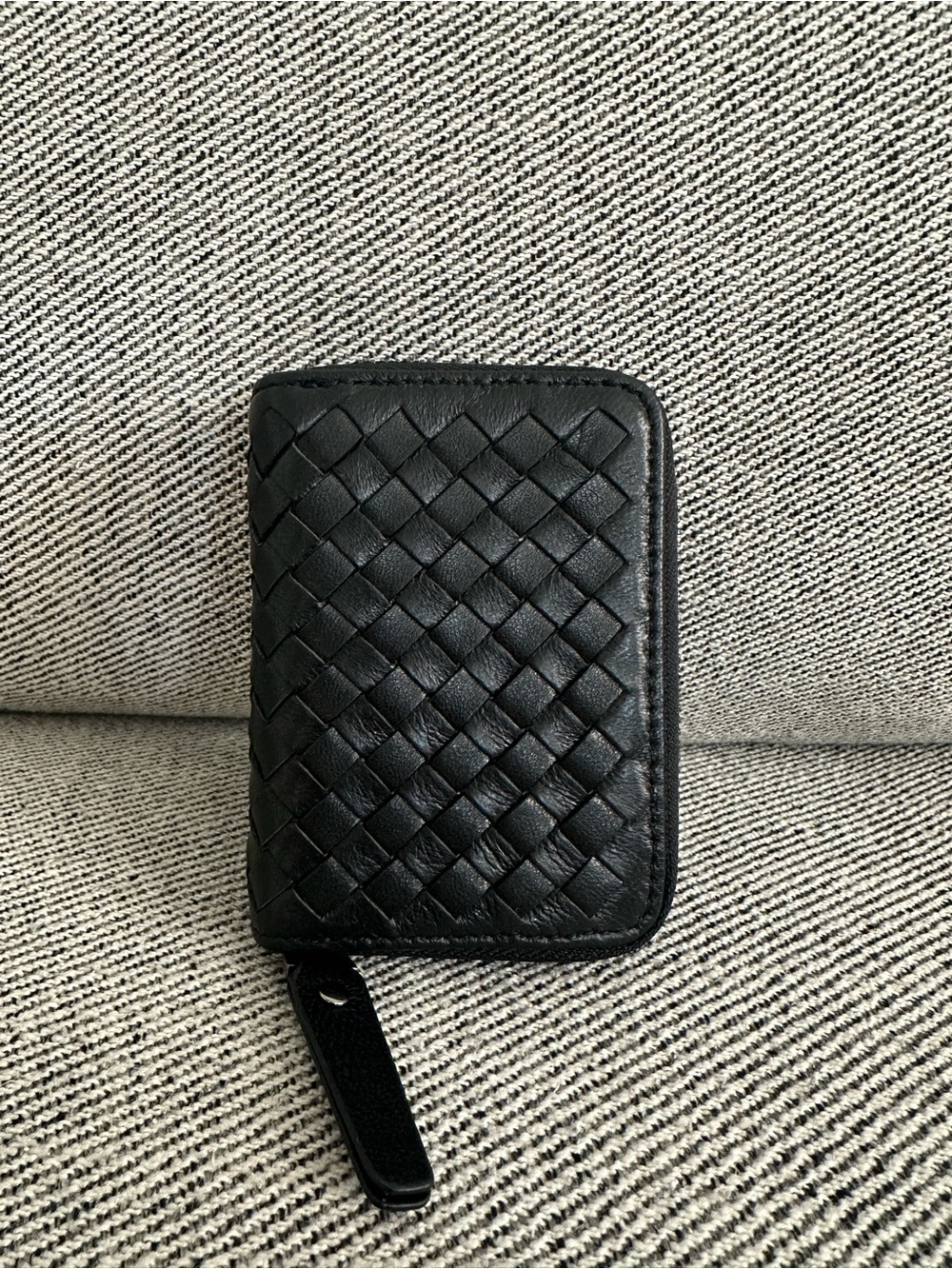 Woven Leather Zip-Around Card Holder Wallet/Card Case